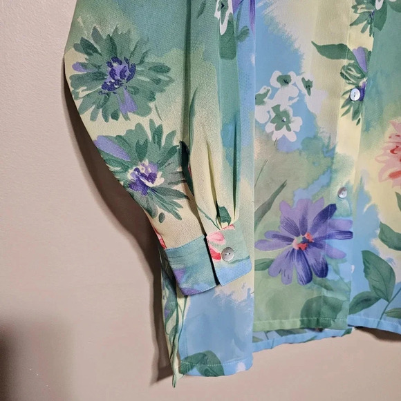 Kensington Lane Multicolor Silk Floral Long Sleeve Button-Up Top Women's Size S - Picture 4 of 7